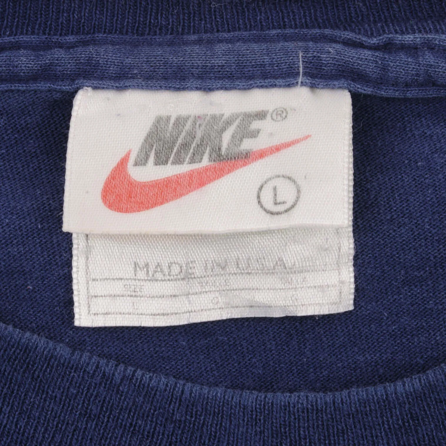 VINTAGE NIKE CLASSIC SWOOSH BLUE TEE SHIRT 1990S SIZE LARGE MADE IN USA