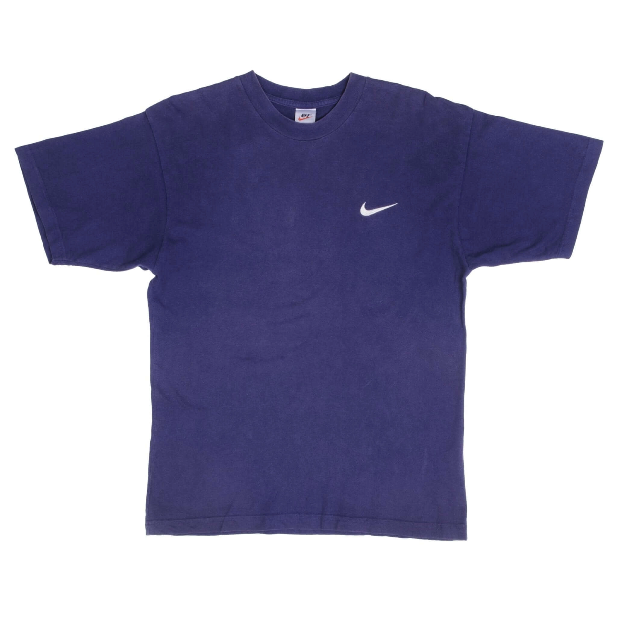 VINTAGE NIKE CLASSIC SWOOSH BLUE TEE SHIRT 1990S SIZE MEDIUM