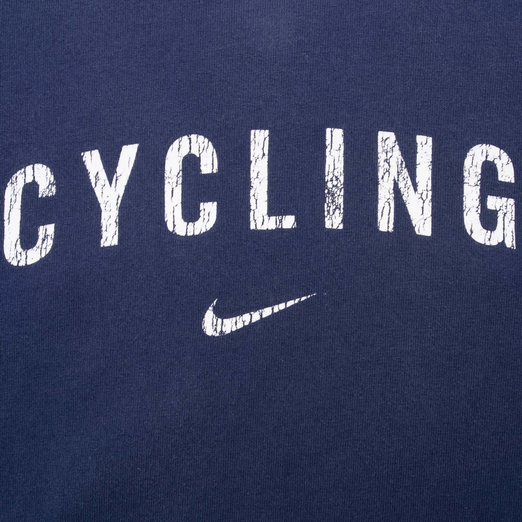 VINTAGE NIKE CYCLING BLUE SWOOSH TEE SHIRT 1990S SMALL MADE IN USA