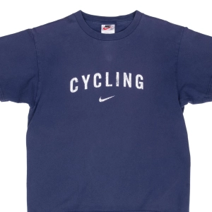VINTAGE NIKE CYCLING BLUE SWOOSH TEE SHIRT 1990S SMALL MADE IN USA