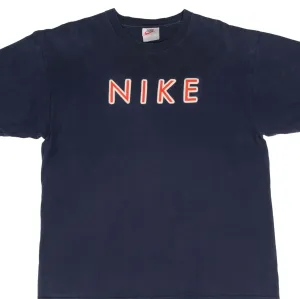 VINTAGE NIKE SPELLOUT EMBROIDERED NAVY BLUE TEE SHIRT 1990S SIZE LARGE
