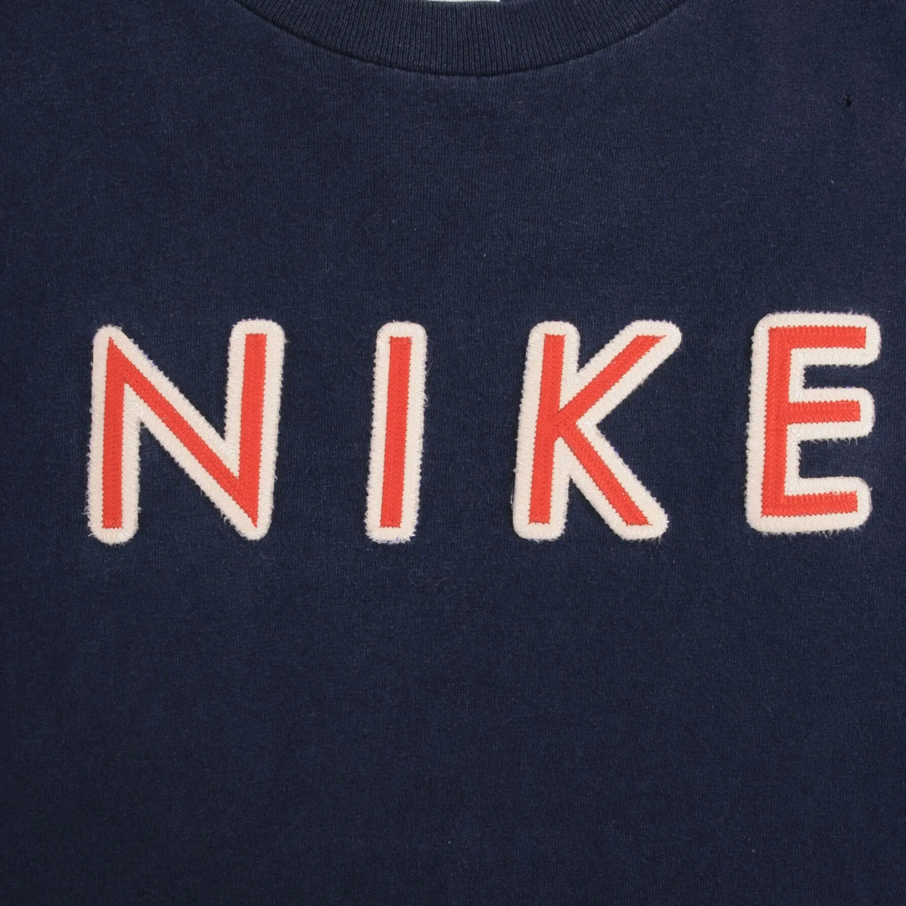 VINTAGE NIKE SPELLOUT EMBROIDERED NAVY BLUE TEE SHIRT 1990S SIZE LARGE