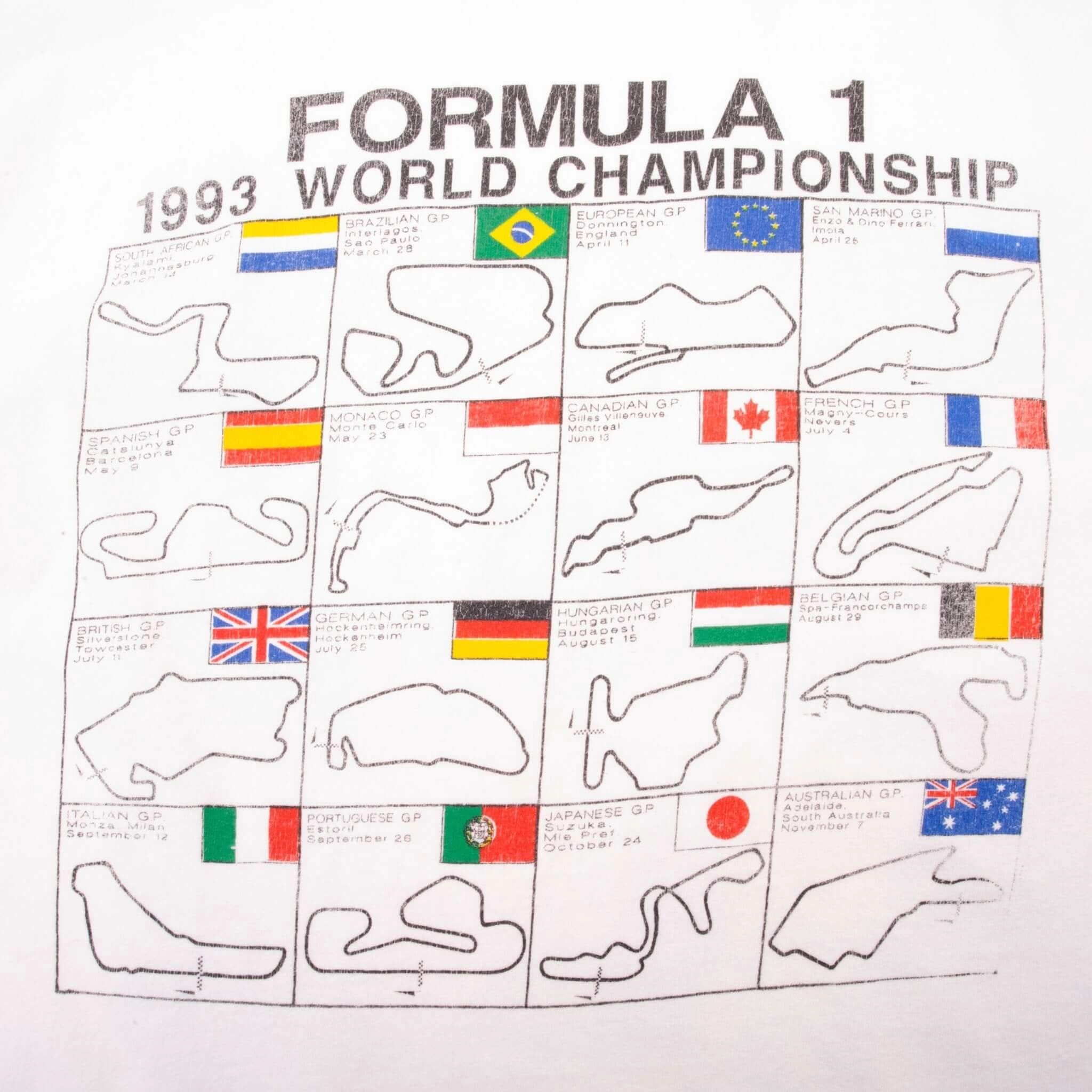 VINTAGE RACING F1 1993 WORLD CHAMPIONSHIP TEE SHIRT LARGE MADE IN USA