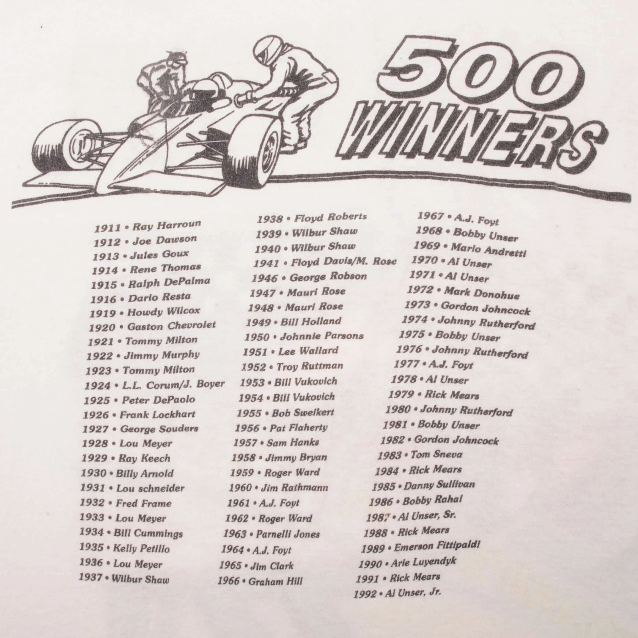 VINTAGE RACING INDY CAR INDIANAPOLIS 500 1992 TEE SHIRT SIZE XL MADE IN USA