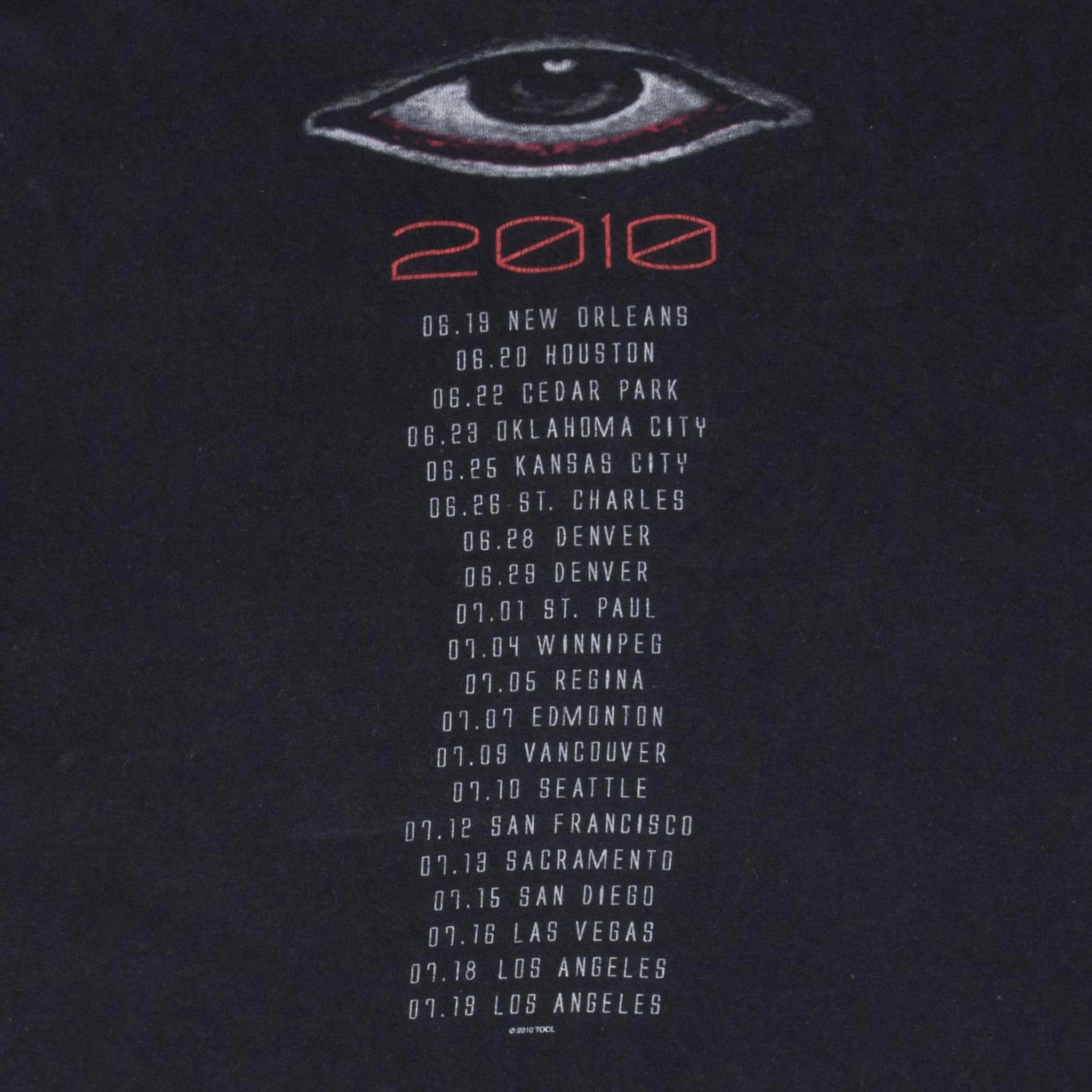 VINTAGE TOOL 2010 TOUR LOS ANGELES TEE SHIRT LARGE