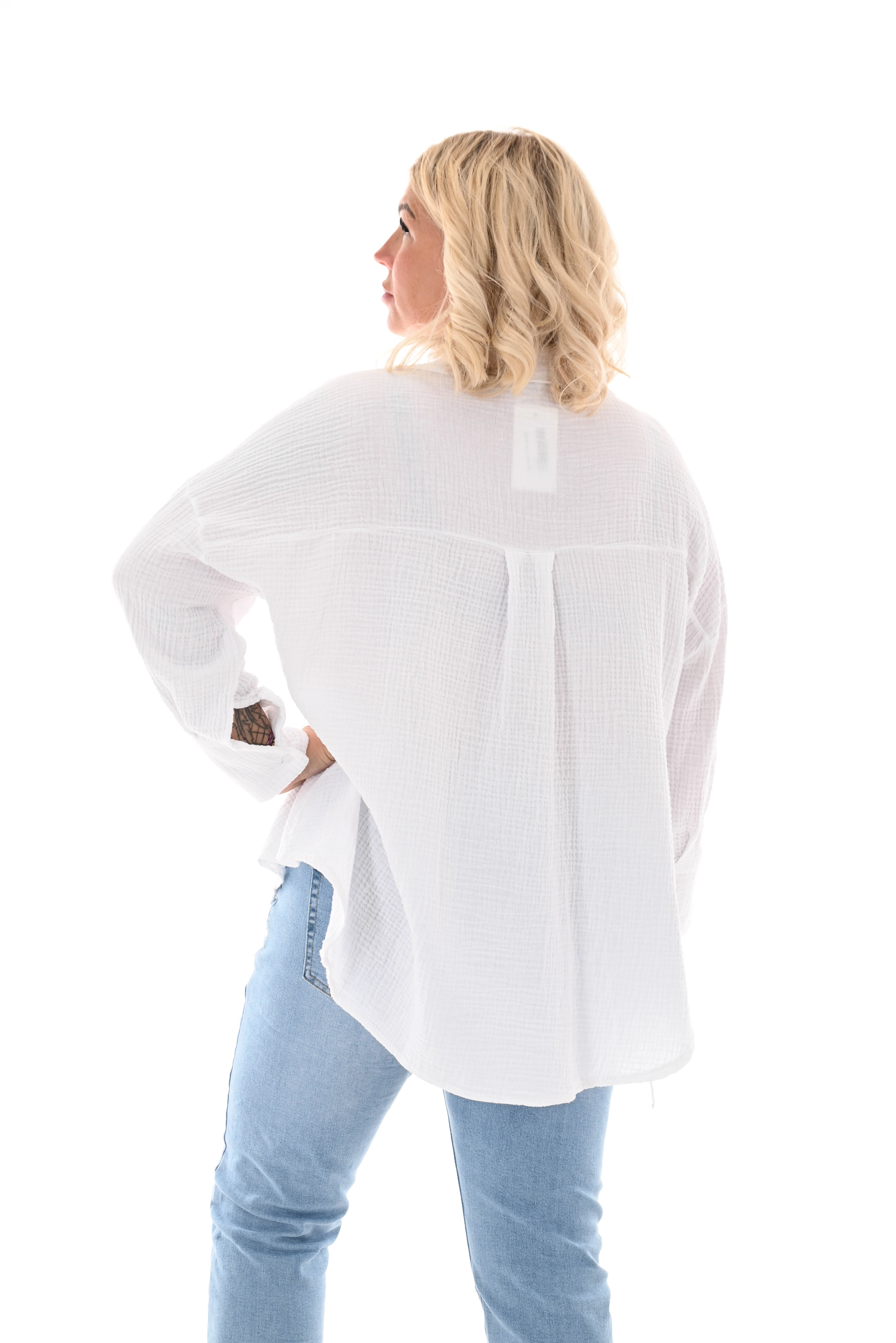 Wafel blouse v-hals applicatie wit